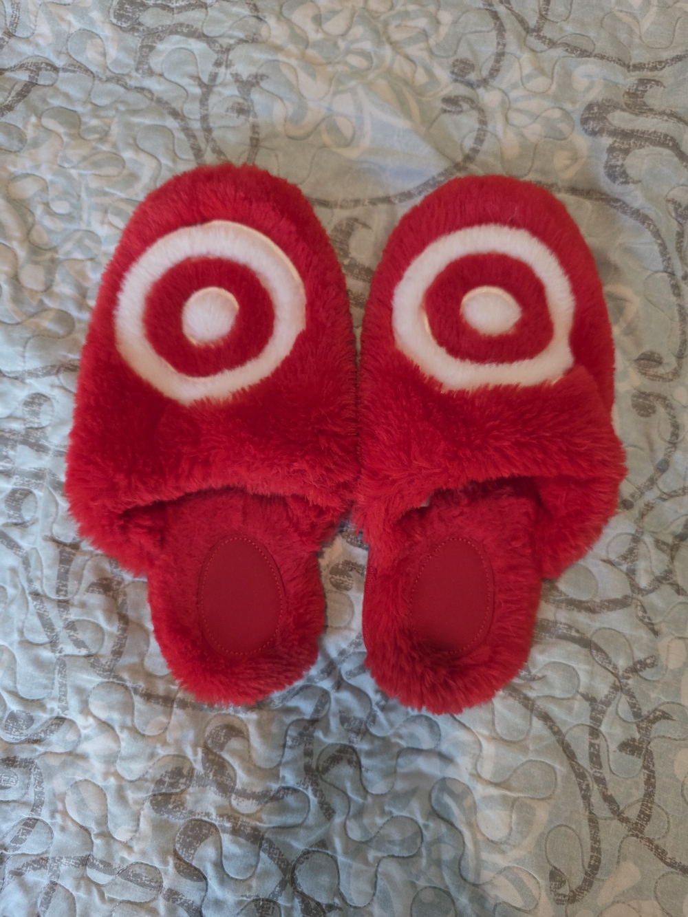 Target Red and White Plush Logo Slippers New Without Tags Size 9/10 Women